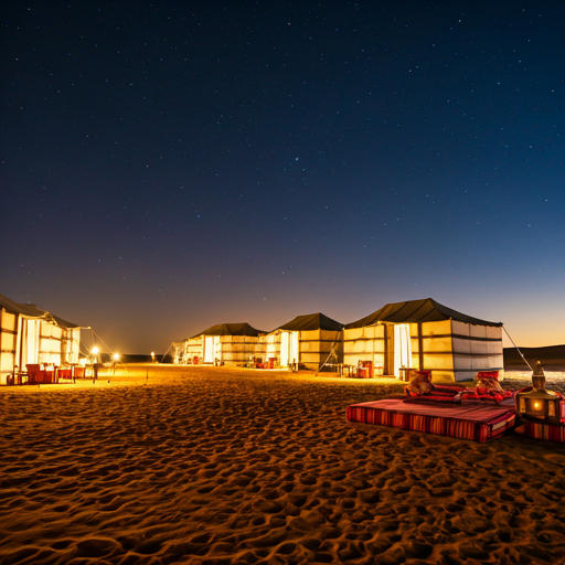 Luxury desert camp under starlit sky in the Agafay desert