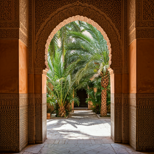 Intricate carved archway in a hidden Marrakech courtyard